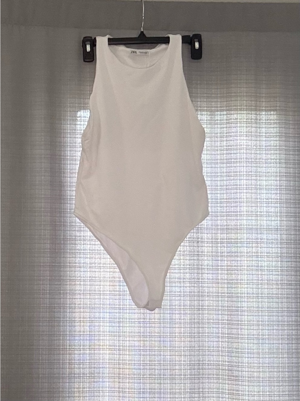Zara White Ribbed Sleeveless One-Piece Bodysuit